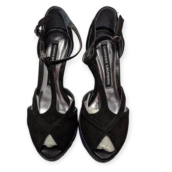 Chinese Laundry Heels Nyrvana Black Suede Open Toe Strappy High Heels NEW NIB - Picture 2 of 7